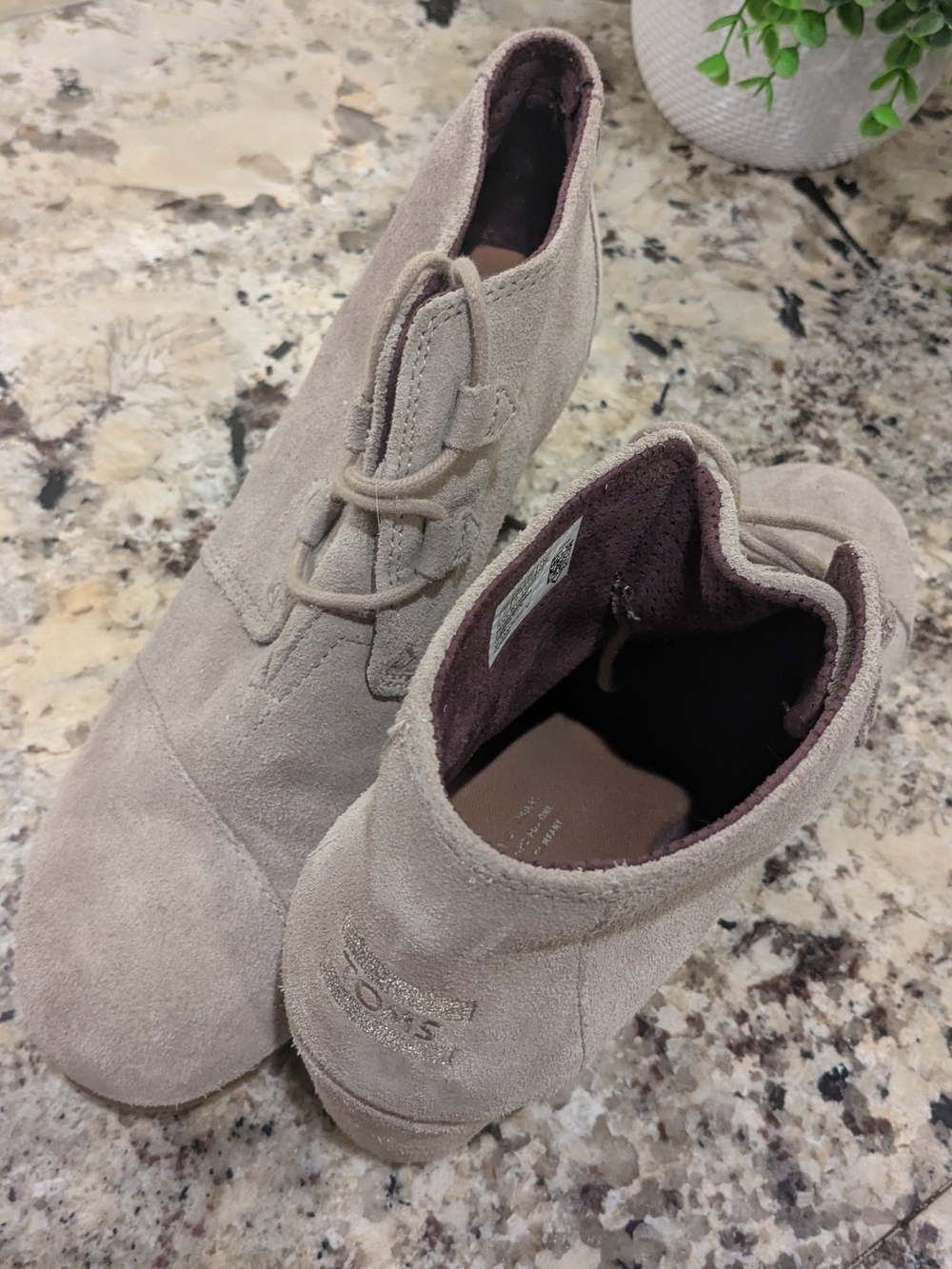 Toms Suede Wedge Ankle Boots in Light Taupe - Picture 6 of 8